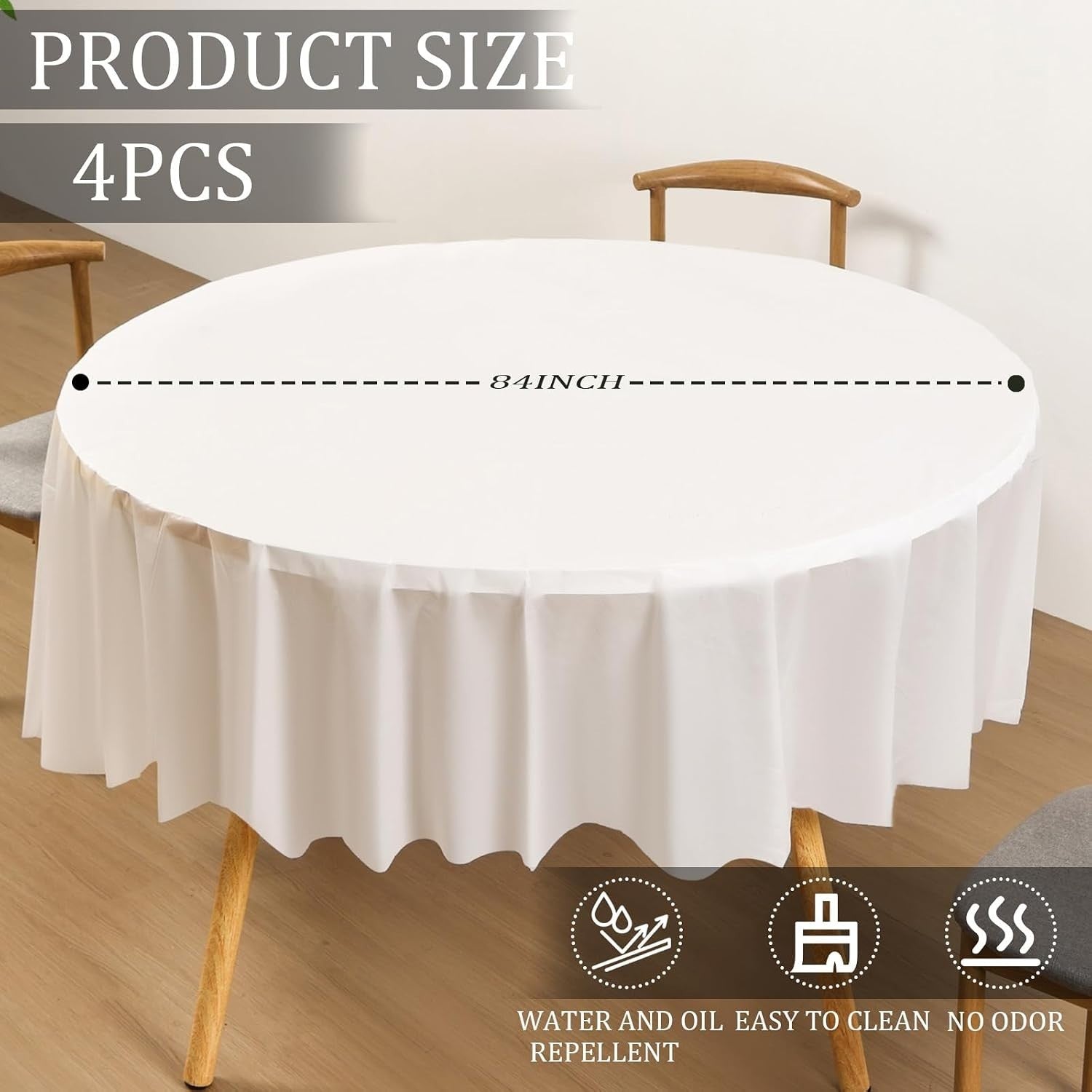 4 Pack Plastic White Table Cloth Party Round 213cm Large Decorative Parties New