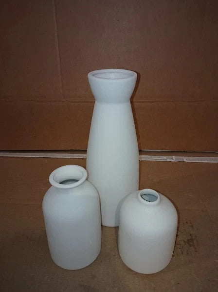 Cemabt White Ceramic Set 3 Small Flower Vases Decor Modern 26x12x21.5cm