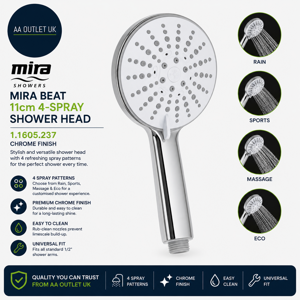 Mira Showers 11605237 Beat 11 cm 4 Spray Shower Head Chrome