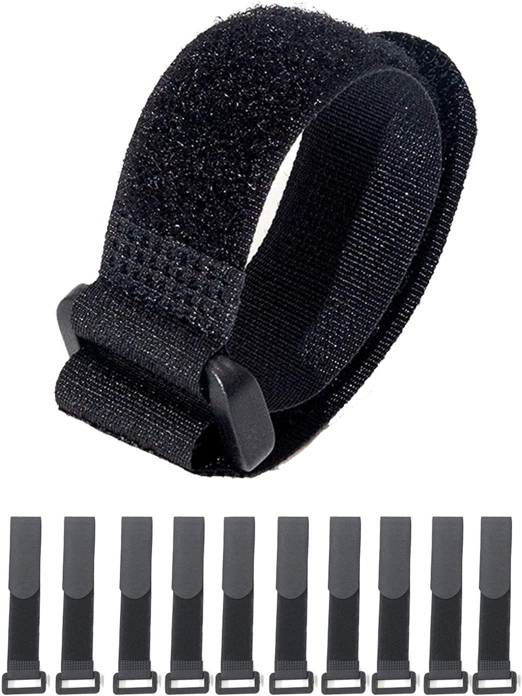 Hook Loop Cable Straps Black Reusable Adjustable Fastening Durable 10 Pieces New