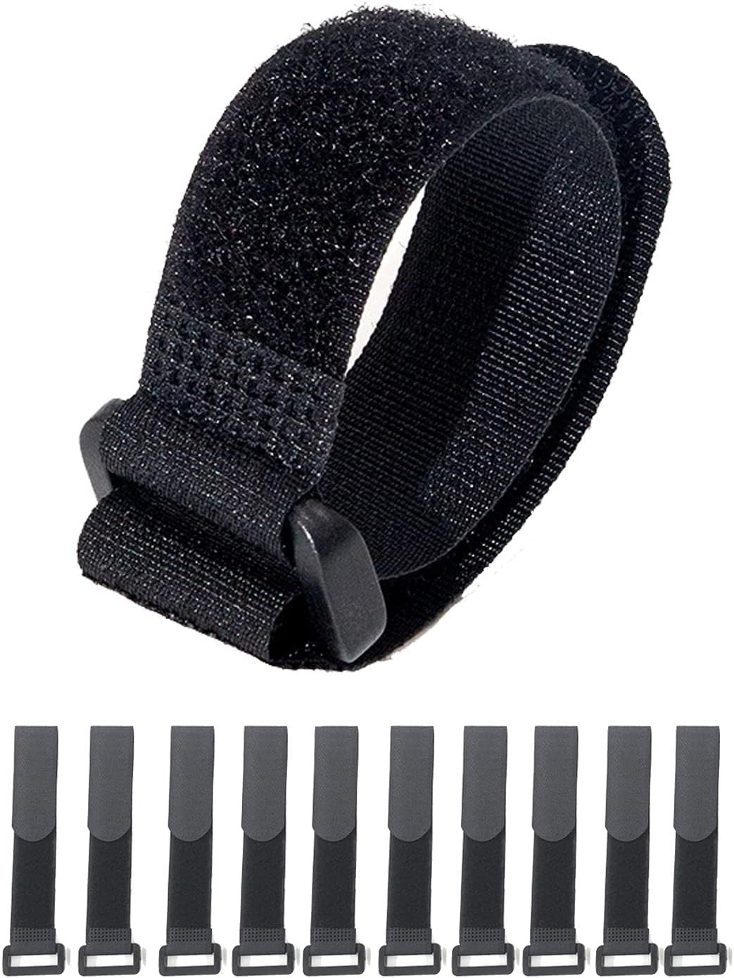 Hook Loop Cable Straps Black Reusable Adjustable Fastening Durable 10 Pieces New