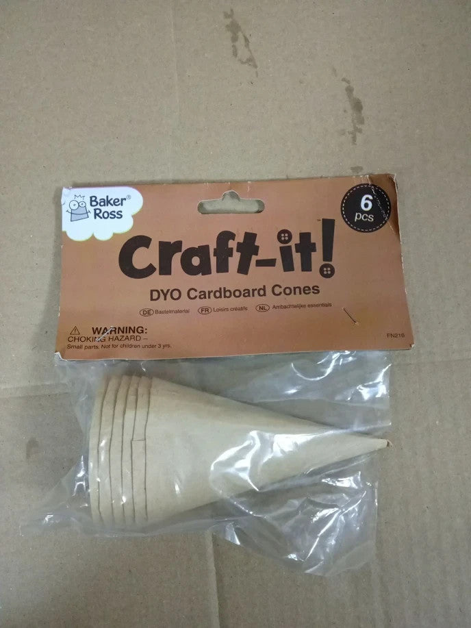 Baker Ross Tall Cardboard Cones 6 Pieces Craft Cone Cups Decorate FN216 New