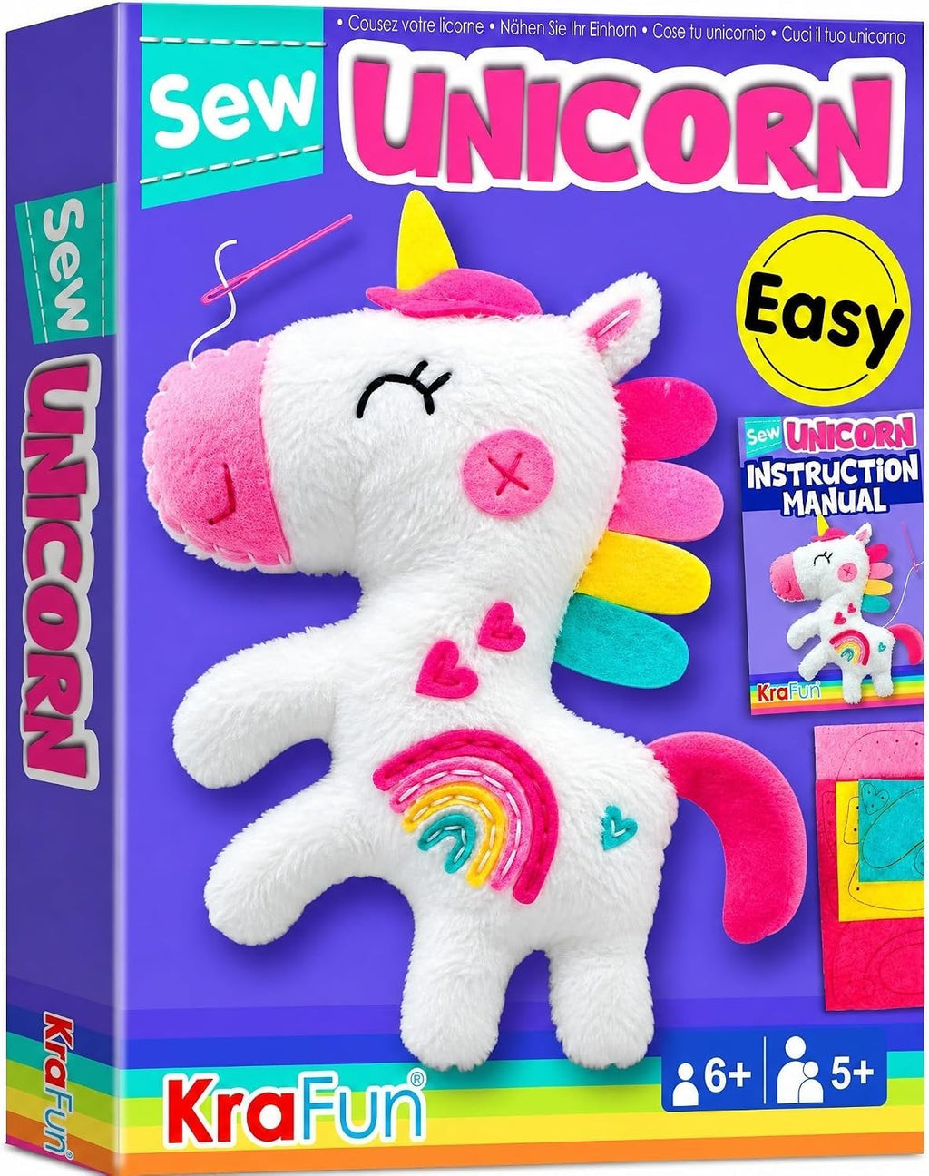 Krafun Unicorn Sewing Kit Kids Beginner Craft Set Unicorn 1.97x9.06x5.12 7+ New