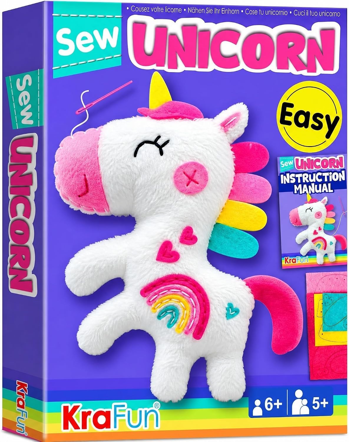 Krafun Unicorn Sewing Kit Kids Beginner Craft Set Unicorn 1.97x9.06x5.12 7+ New