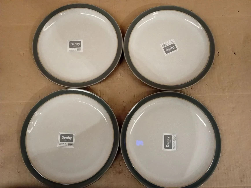 Denby Elements Medium Fossil Grey Plates Set 4 Dishwasher Microwave New