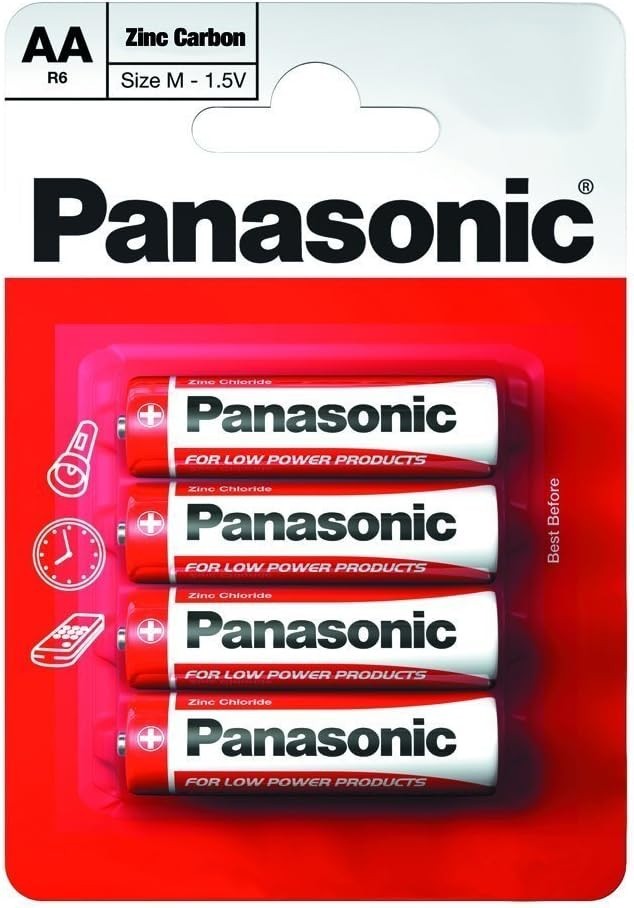 Panasonic AA Zinc Carbon Single Use Batteries 4 Pack Size M 1.5V New