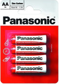 Panasonic AA Zinc Carbon Single Use Batteries 4 Pack Size M 1.5V New