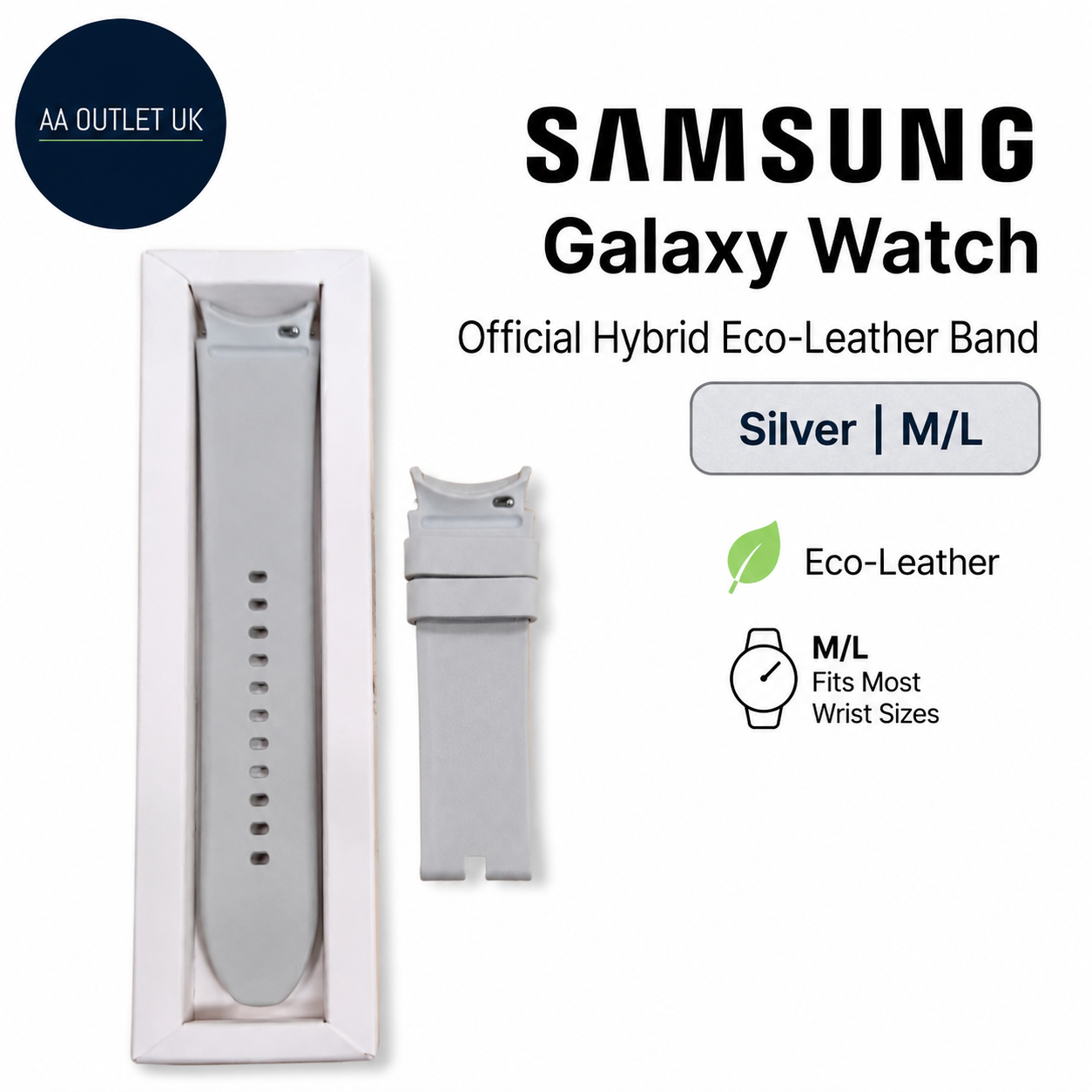 Samsung Galaxy Official Hybrid Eco Leather Band M/L Galaxy Watch Silver