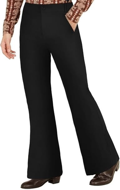 AYBUY Mens 70s Disco Flared Bell Bottom Trousers Retro Fancy Dress Black Design