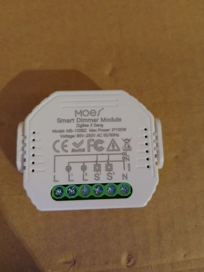 Moes Mini DIY ZigBee Smart Dimmer Switch Module 2 Gang Needs Neutral Line New