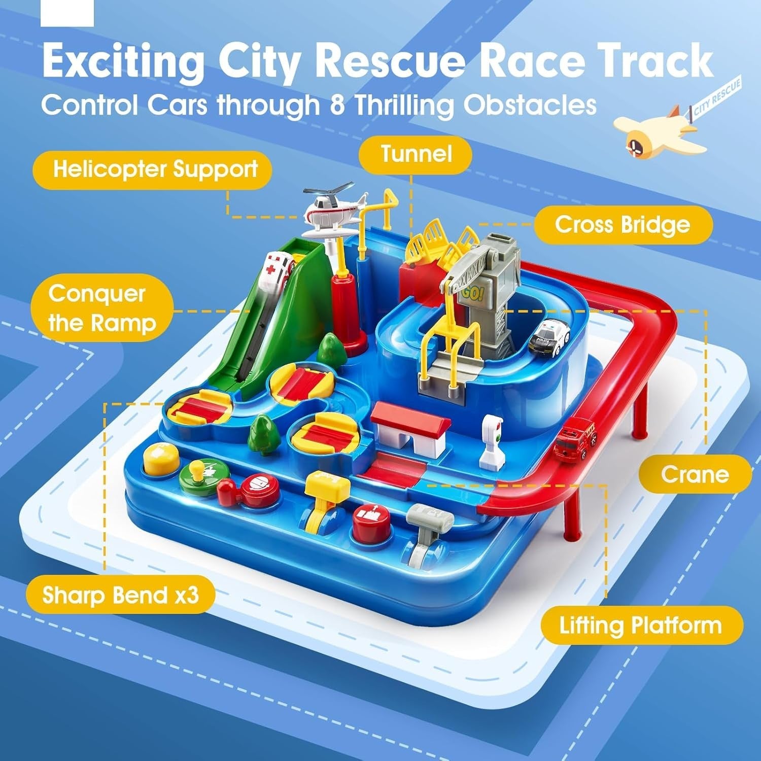 Hahaland Car Track Toy Helicopter Bus Circuit Children Boys Girls 3+ New