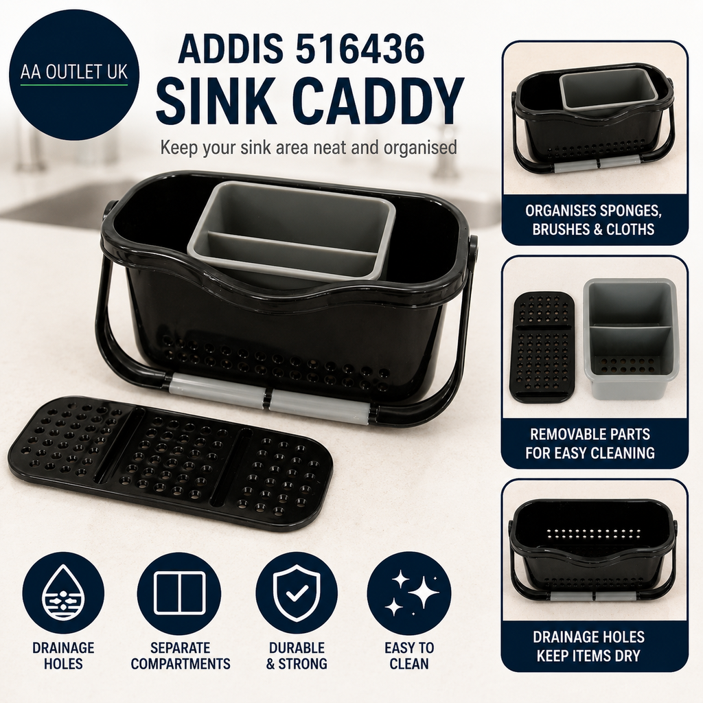 ADDIS 516436 Sink Caddy Black Grey Plastic Unfinished Organize Utensils