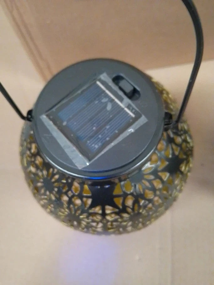Set Of 2 Solar Powered Hanging Garden Lanterns Metal Globe Outdoor LED New