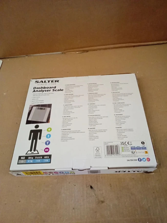 Salter Compact Glass Body Dashboard Analyser Bathroom Scale Wide Silver