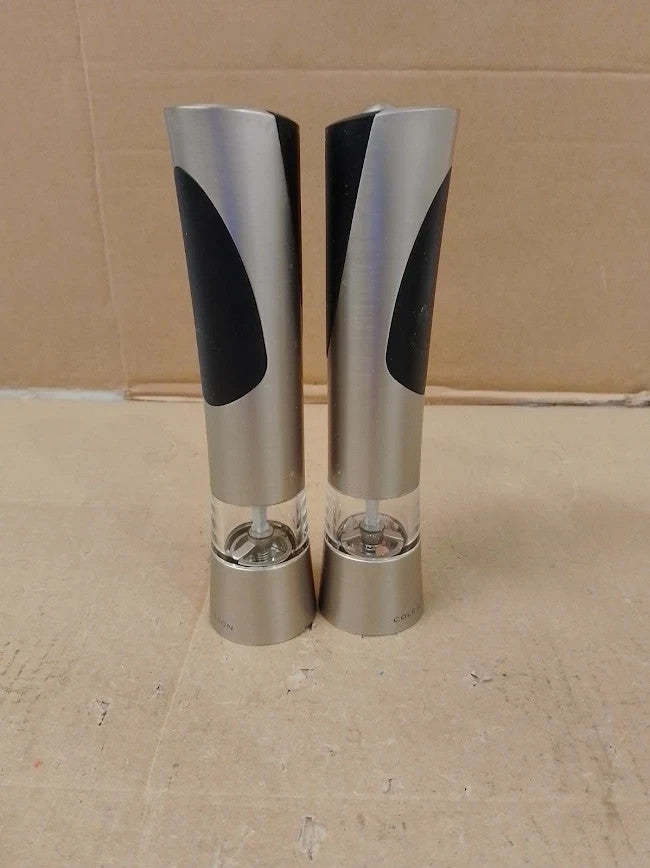 Cole Mason Electric Salt Pepper Mill Set Adjustable Thickness Chrome Acrylic
