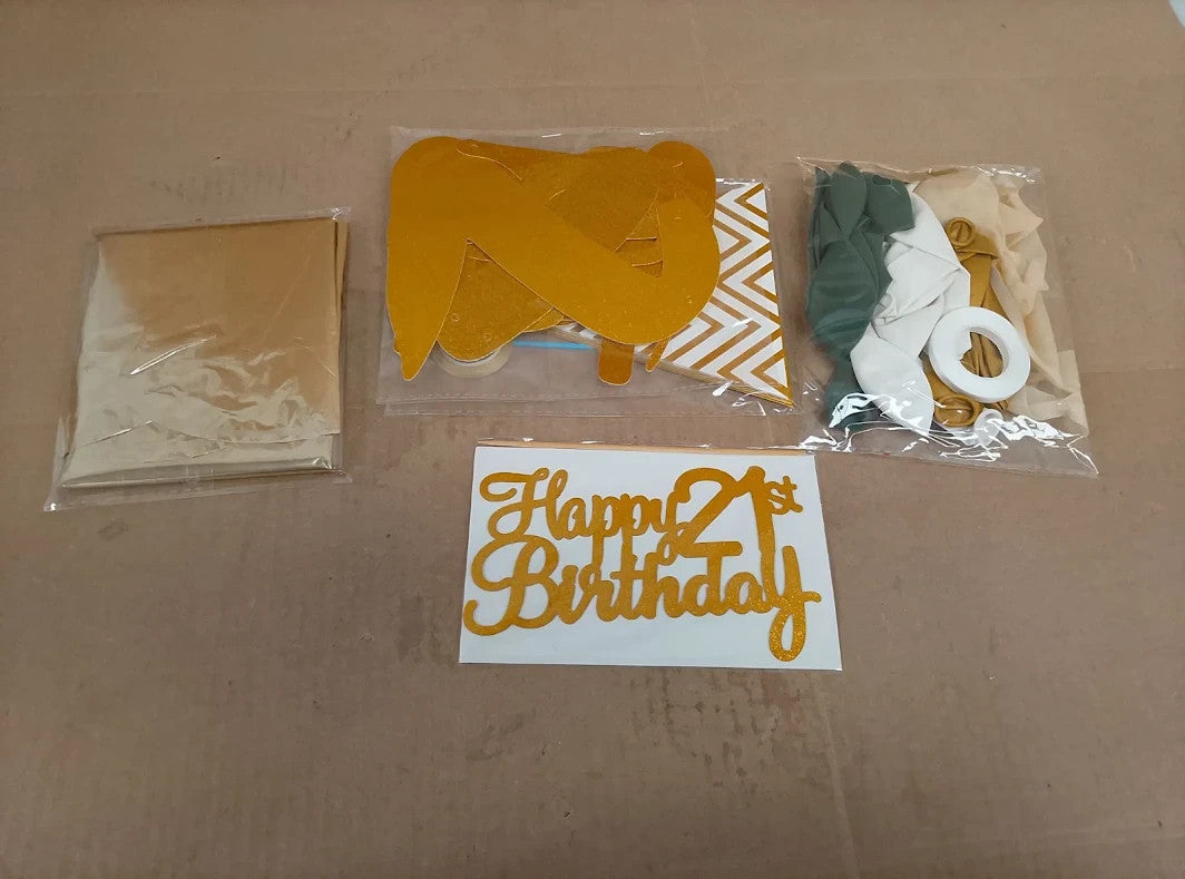 21st Birthday Decorations Sage Green White Gold Balloons Banner Cake Topper New