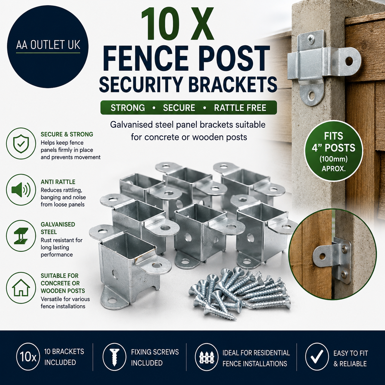 10x Fence Post Security Brackets Galvanized Steel Panel Brackets For Wood