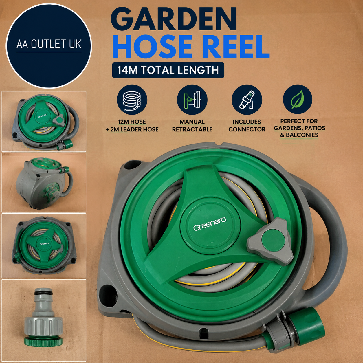 Garden Hose Reel 14m Compact Water Portable Hose 12m Water Pipe Retractable