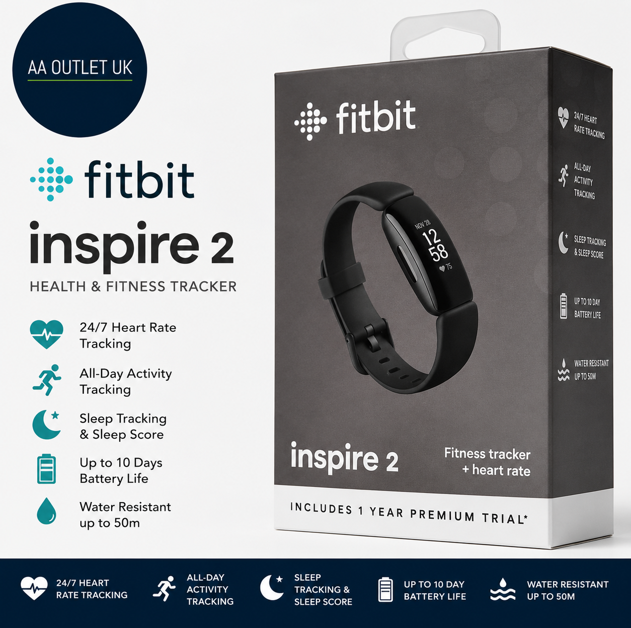 Fitbit Inspire 2 Health Fitness Tracker 24/7 Heart Rate Black