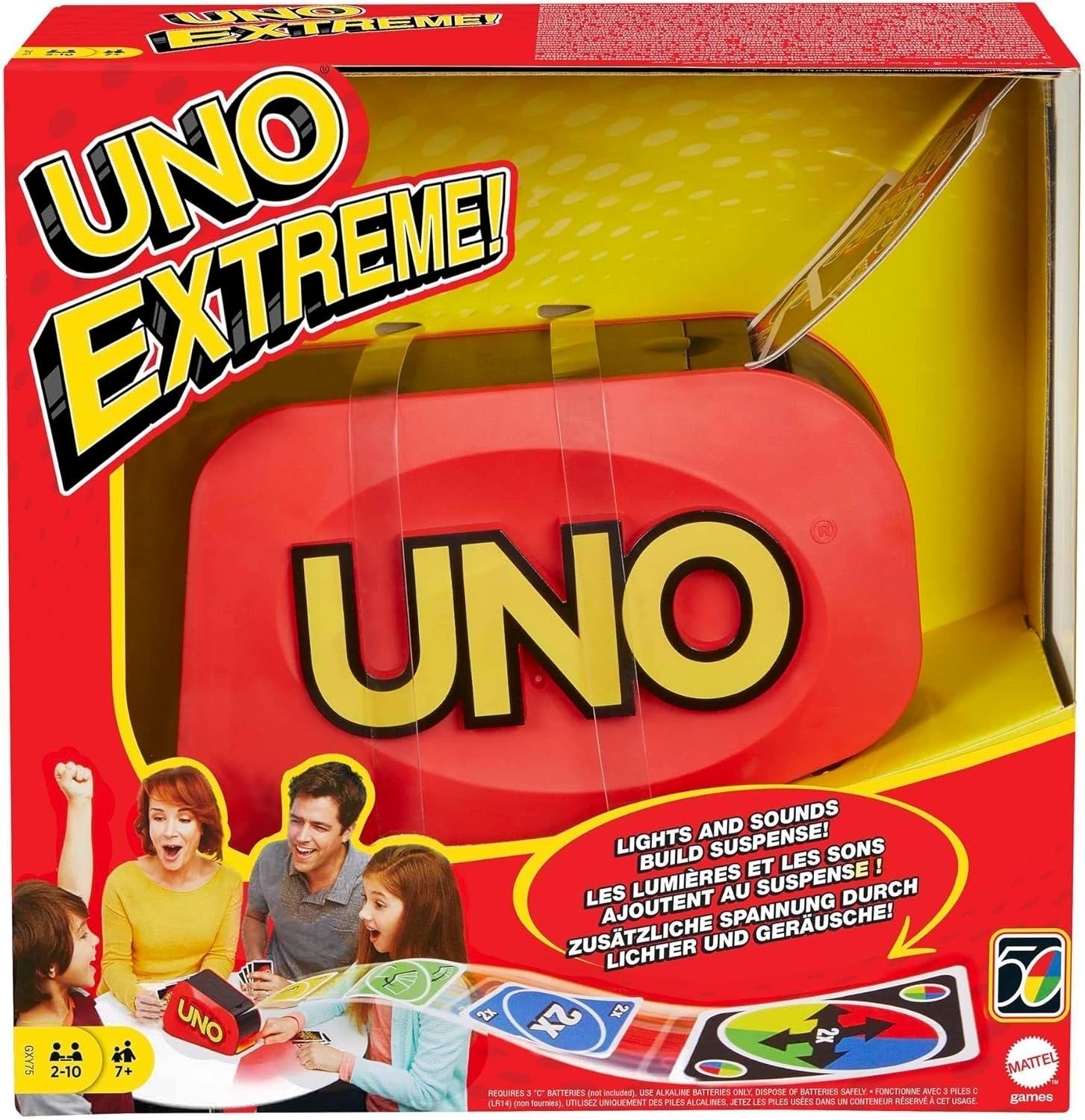 UNO Extreme Card Game Launcher Lights Sounds 112 Family GXY75 Quality Design New