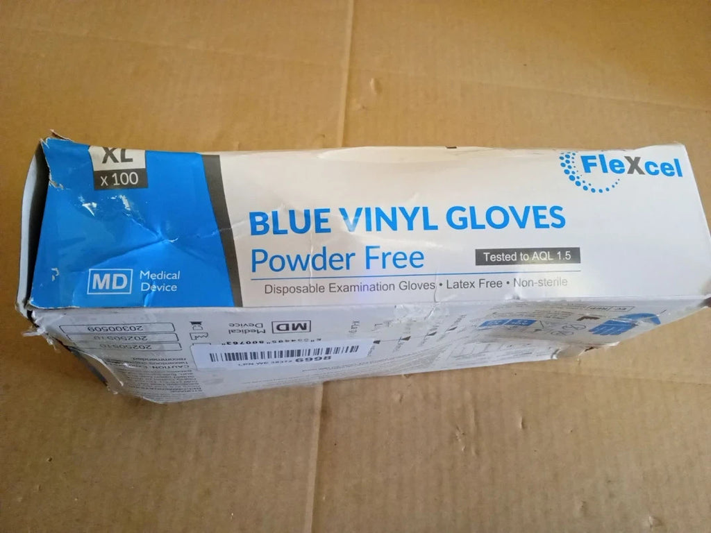 FleXcel Blue Vinyl Gloves Extra Large  Powder Latex Free Medical Food Safe New