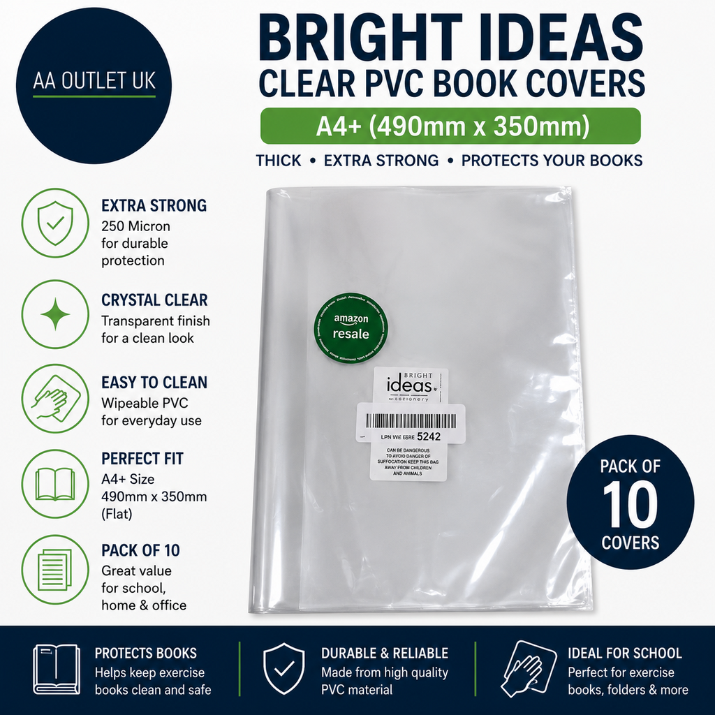 Bright Ideas Clear Pvc Book Covers A4+ 490x350mm Flat Thick Protect Books