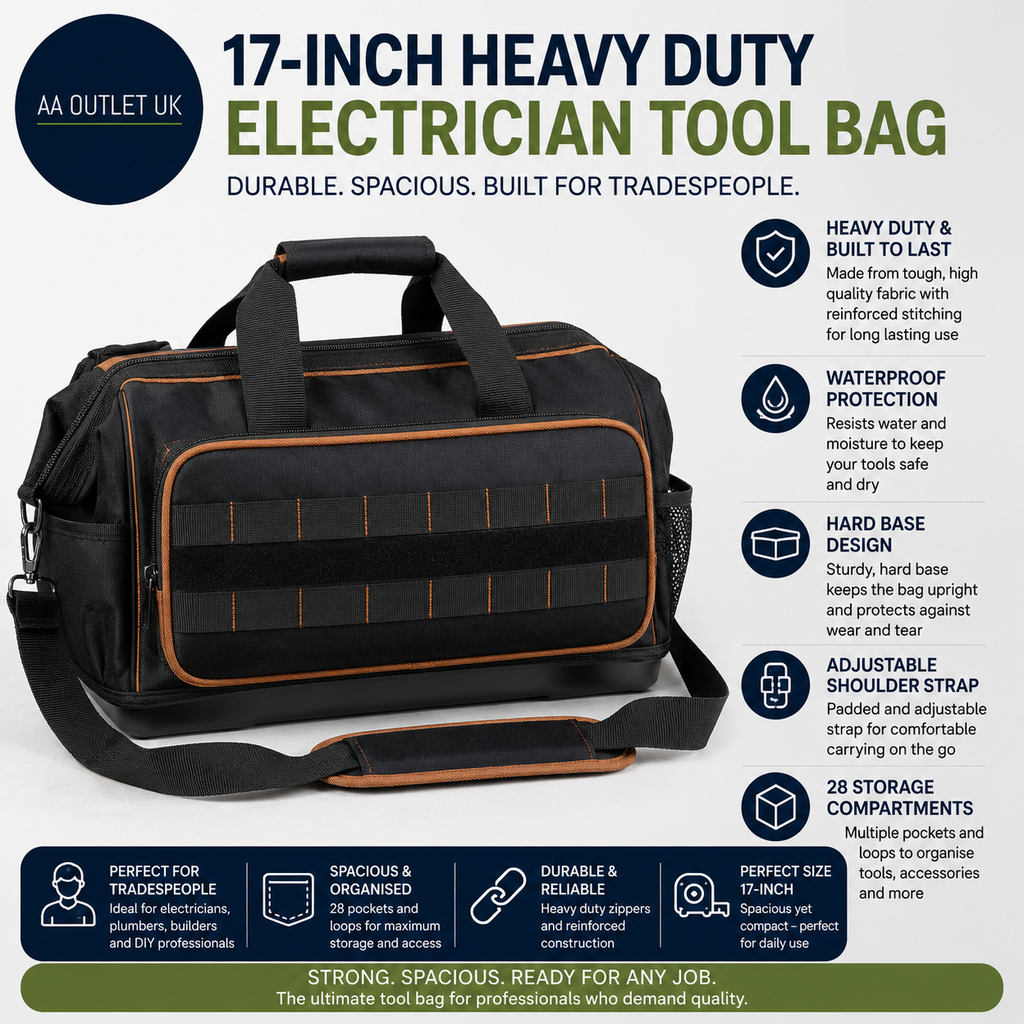 17Inch Heavy Duty Electrician Tool Bag Durable Reinforced Stitching Waterproof