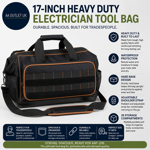 17Inch Heavy Duty Electrician Tool Bag Durable Reinforced Stitching Waterproof