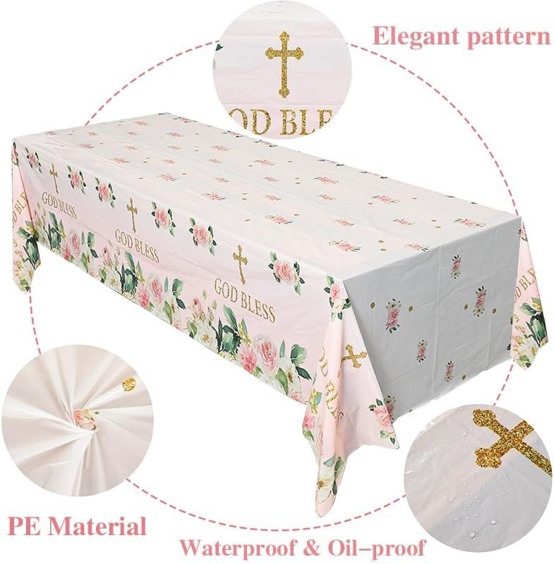 Makarios Baptism First Communion Tablecloth Girls Pink 108x54in New