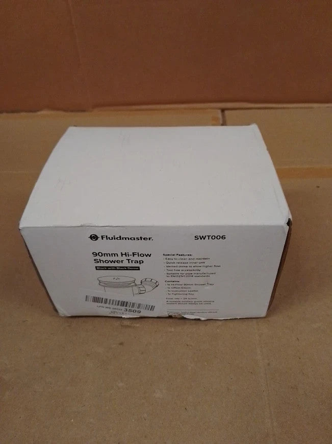 Fluidmaster 90mm Hi Flow Shower Trap Drain Black Sleek Modern High Performance