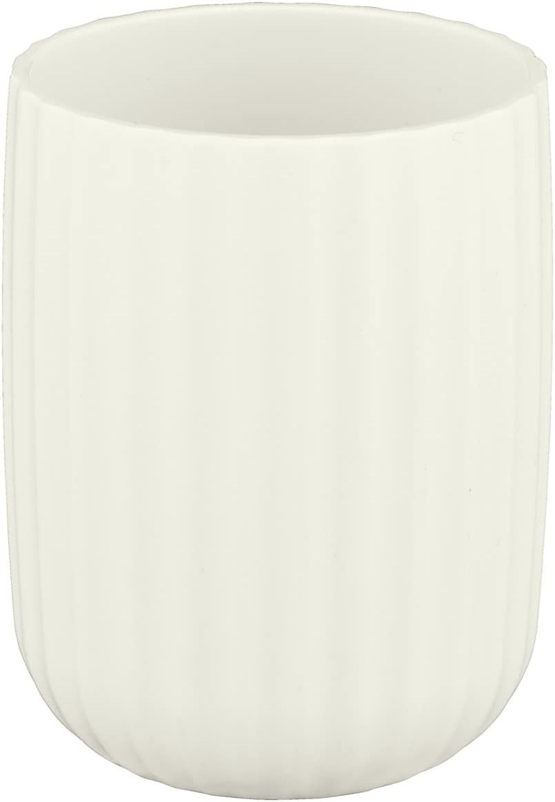Wenko Agropoli Mug Cream White Toothbrush Holder Plastic Shape Textured New