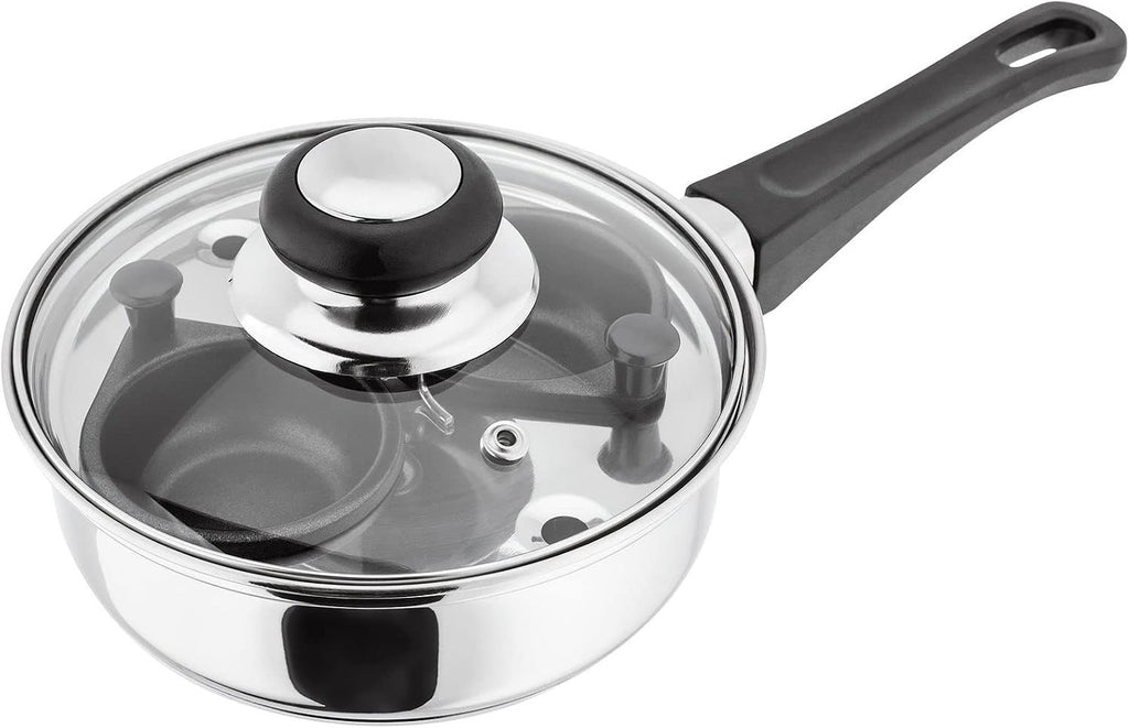 Judge Essentials Two Cup Egg Poacher Stainless Frying Pan 16cm Glass Lid New