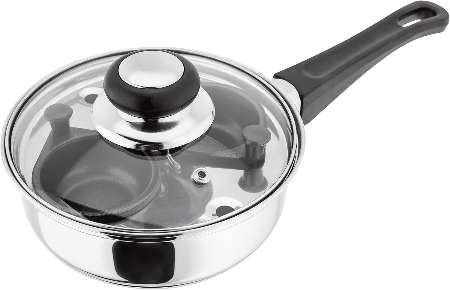 Judge Essentials Two Cup Egg Poacher Stainless Frying Pan 16cm Glass Lid New