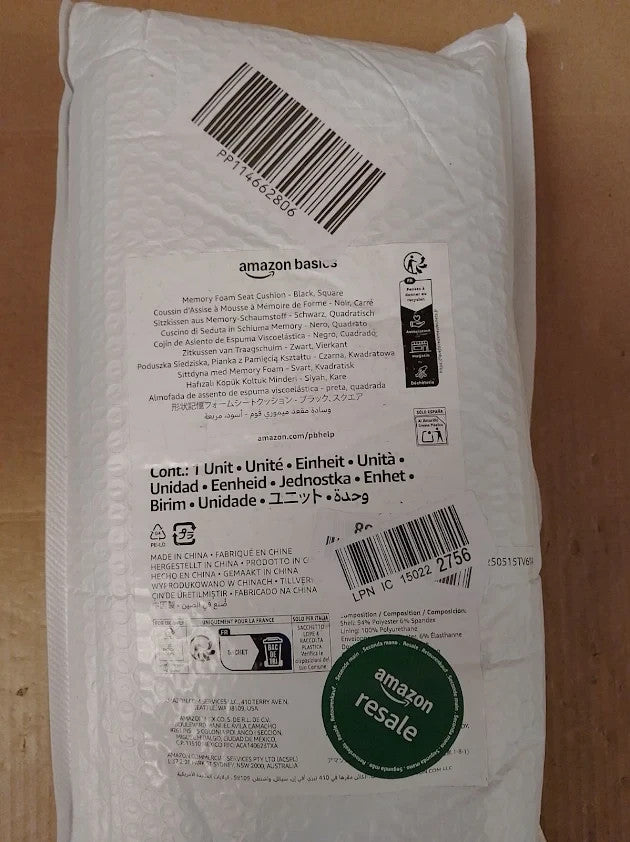 Amazon Basics Square Memory Foam Seat Cushion 37.6x38x3cm Black New