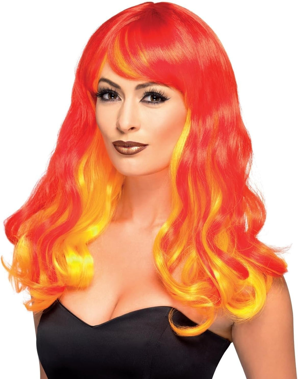 Smiffys Ombre Devil Flame Wig Red Orange Halloween Fancy Dress Accessory New