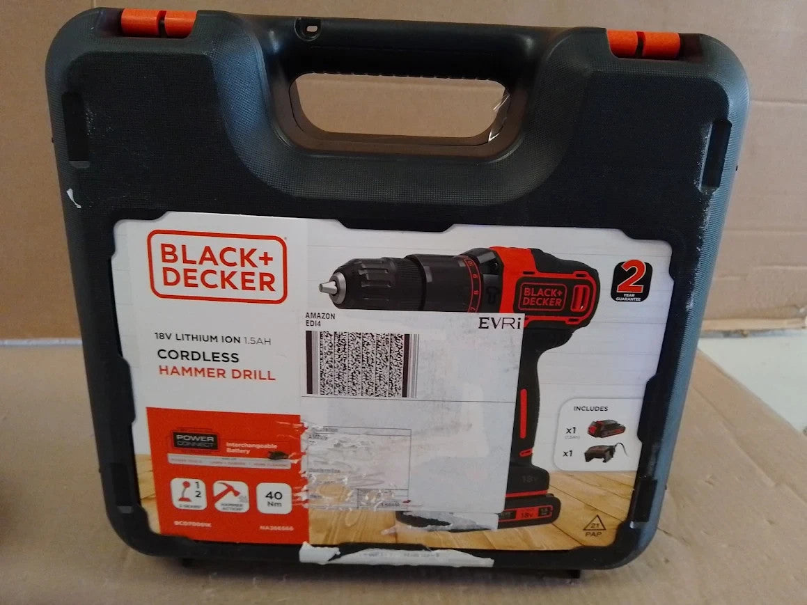 Black+Decker 18V Hammer Drill Battery Charger Kitbox BCD700S1KGB