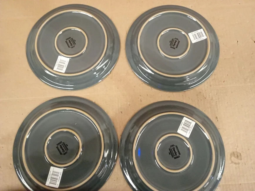 Denby Elements Medium Fossil Grey Plates Set 4 Dishwasher Microwave New