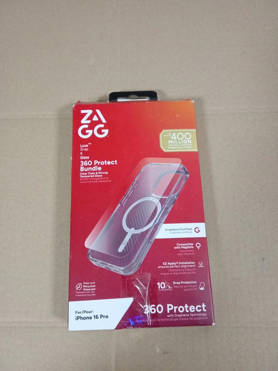 ZAGG Luxe Snap & Glass 360 Graphene Reinforced Case Tempered Glass Screen New