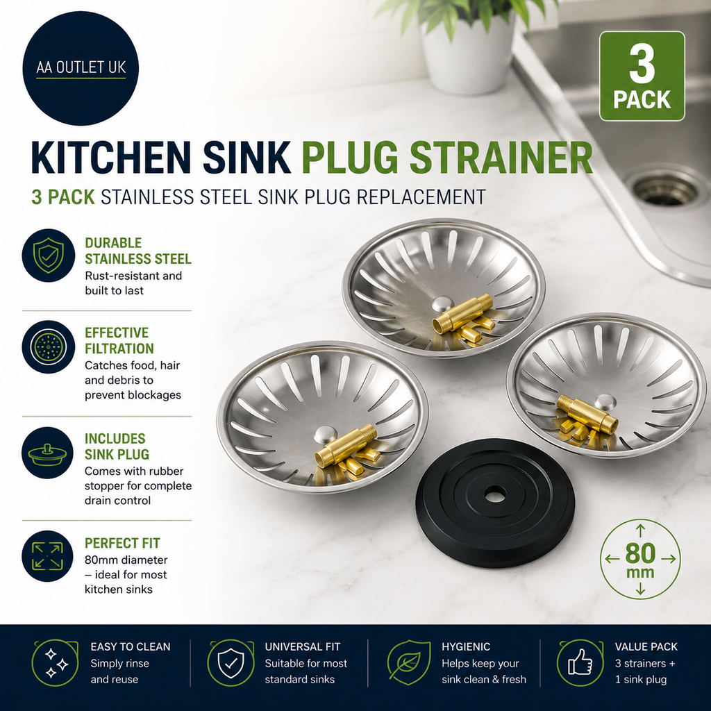ASelected 3 Pack Kitchen Sink Plug Strainer Stainless Steel Replacement
