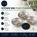 ASelected 3 Pack Kitchen Sink Plug Strainer Stainless Steel Replacement
