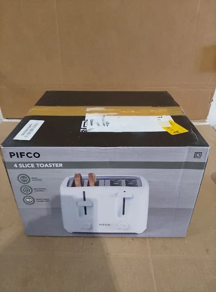 Pifco White Toaster 4 Slice Dual Control 6 Browning Levels 24.8x24.8x16.8cm New