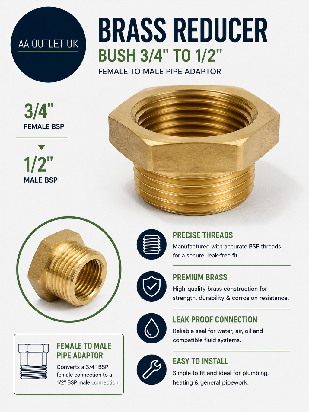 Gardena Brass Reducer Connecting Piece To The Pipe Connection Quick Coupling