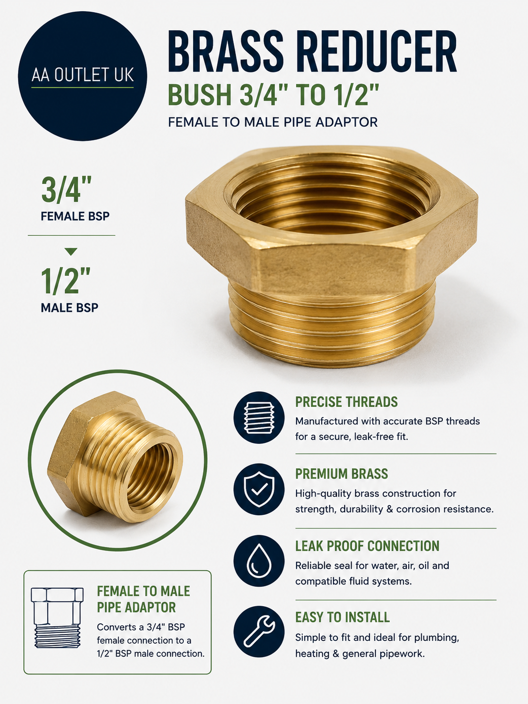 Gardena Brass Reducer Connecting Piece To The Pipe Connection Quick Coupling