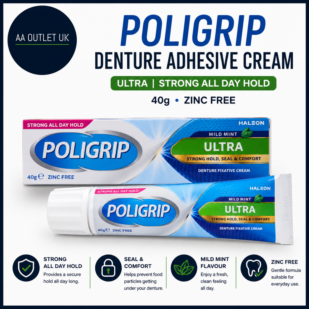 Poligrip Denture Adhesives Cream Ultra Provides Strong All Day Hold 40g