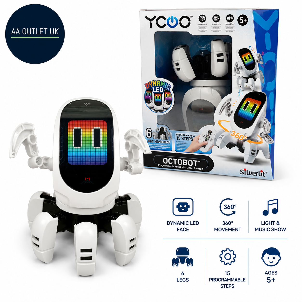 SilverLit YCOO Octobot Interactive Kids Robot Toy 6 Legs LED Face 360° Movement