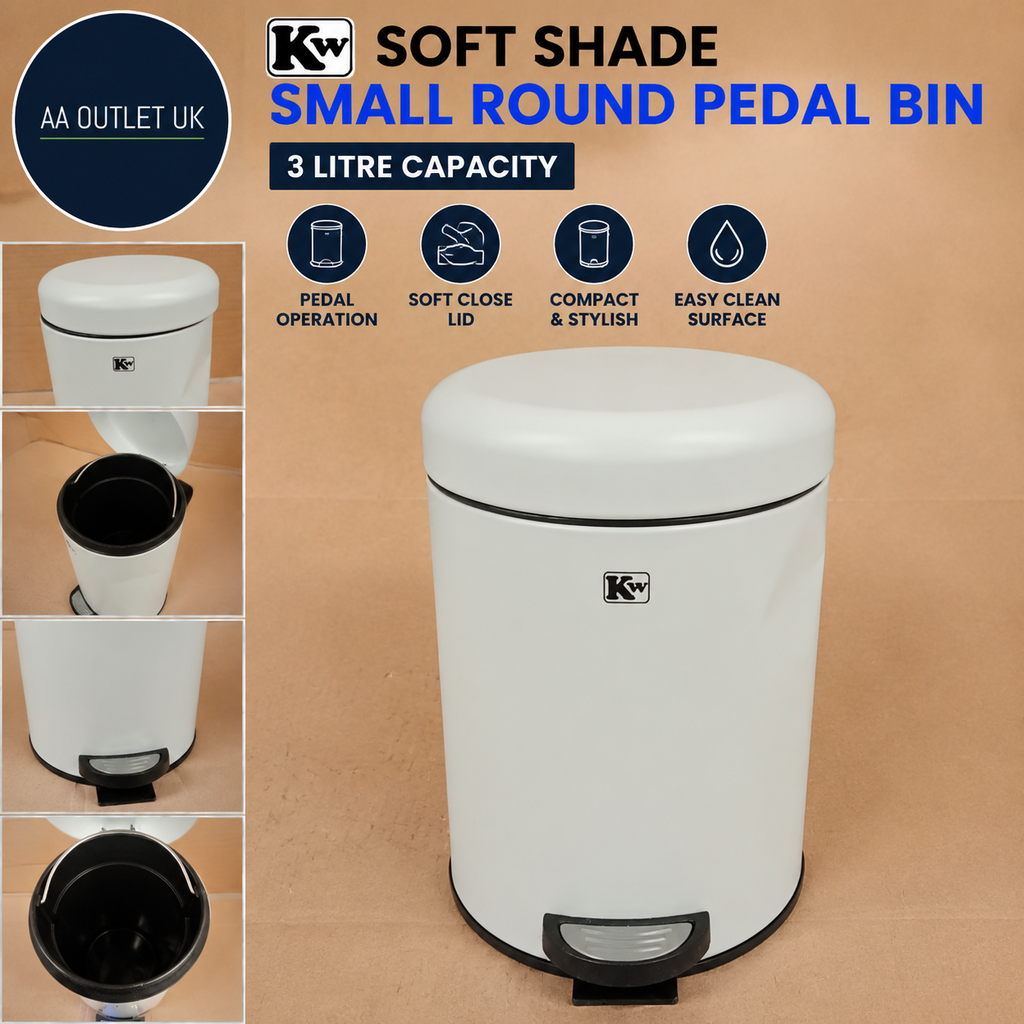 KW Soft Shade Small Round Pedal Bin Opal 3L Step On Metal Bin Round