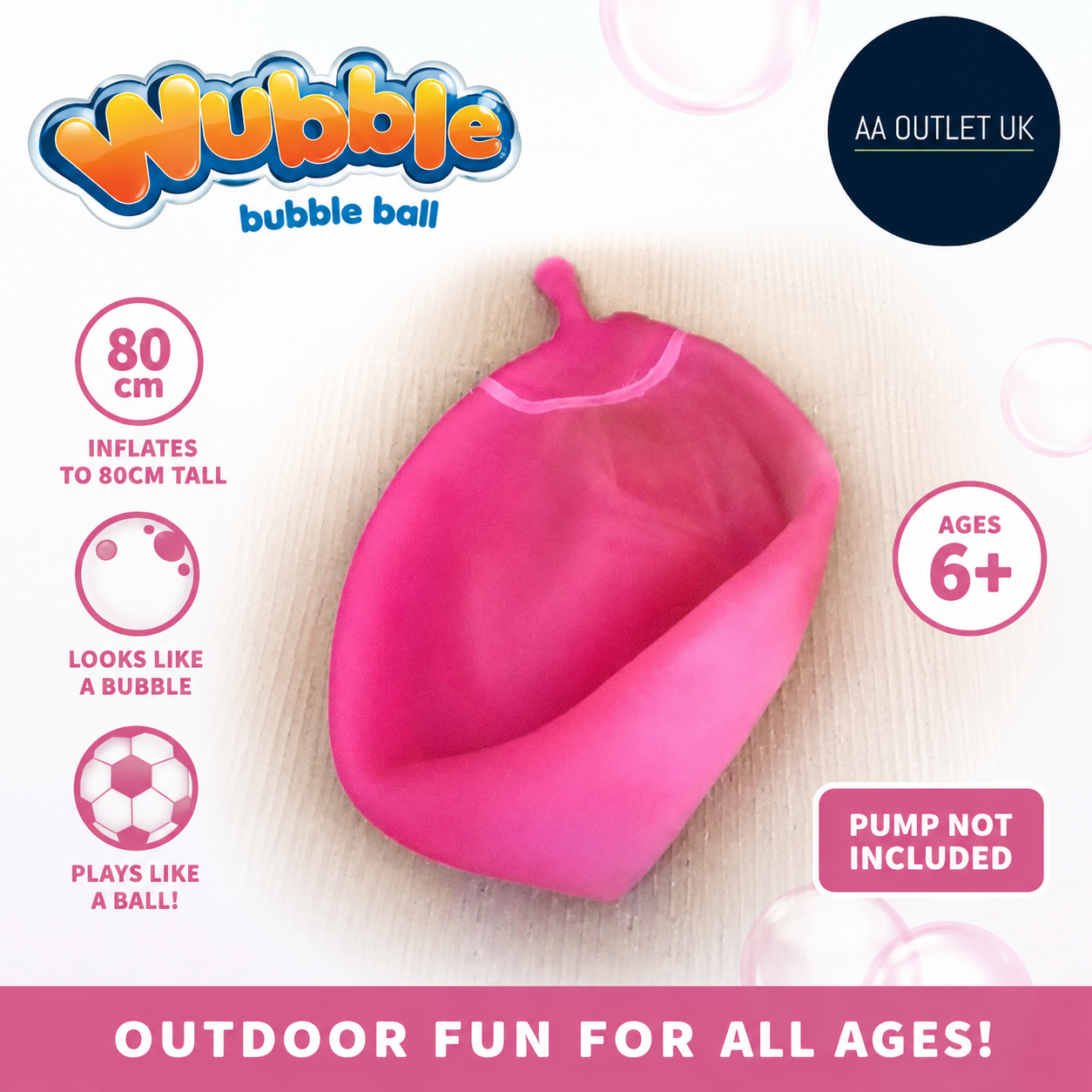 Wubble Super Bubble Ball Pink Looks Plays Like A Ball Inflates 80cm Tall 6+
