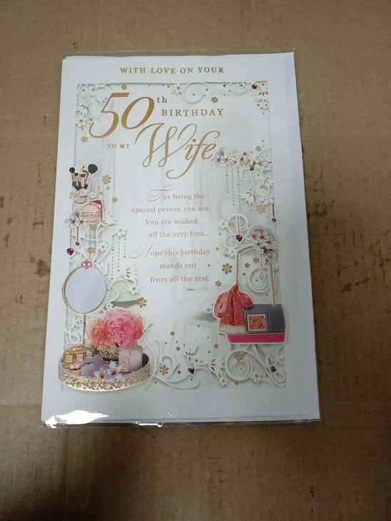 Opacity Happy 50th Birthday Wife Opacity Large Elegant Luxury Card New
