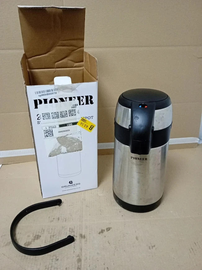 Pioneer 2.2L Stainless Steel Push Pump Airpot Leakproof Flask Hot Cold Grey