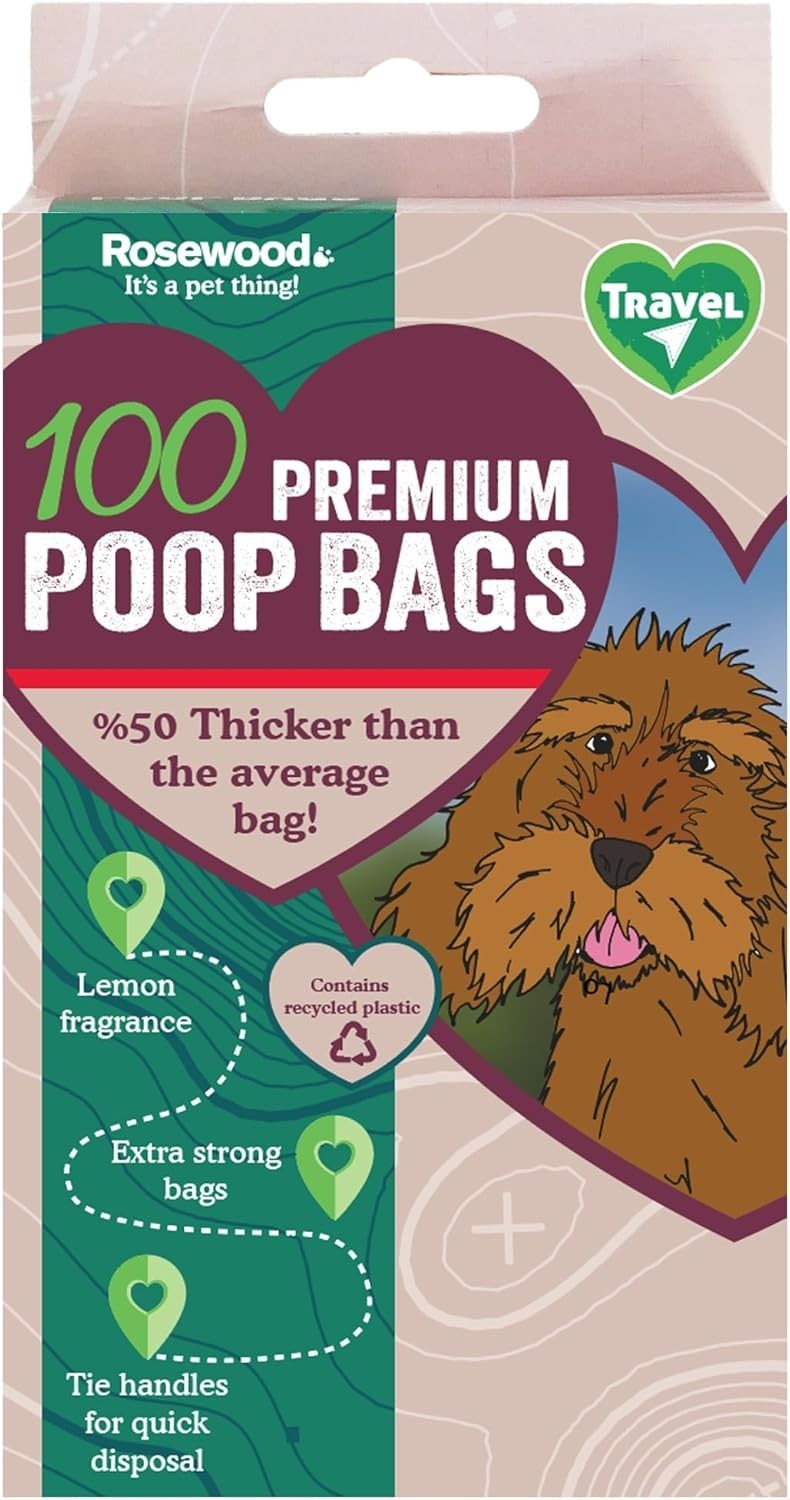 Rosewood Dog Poo Bags Handles 100 Easy Clean Up Loose Packed Black New